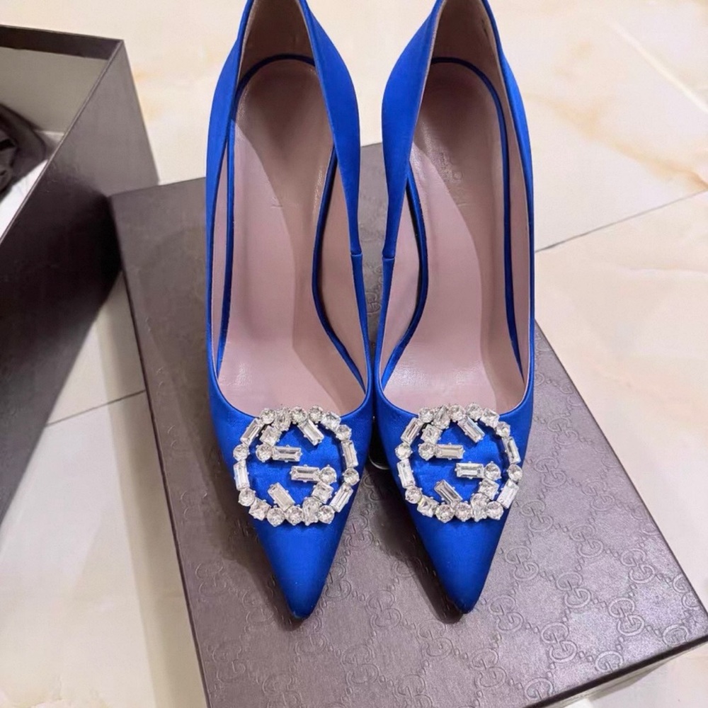 Gucci Royal Blue Heeled Boots with Silver Accents